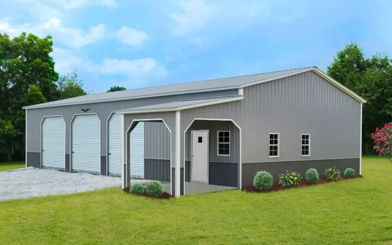 Triple-Bay Metal Garage with Vertical Roof and Front Lean to