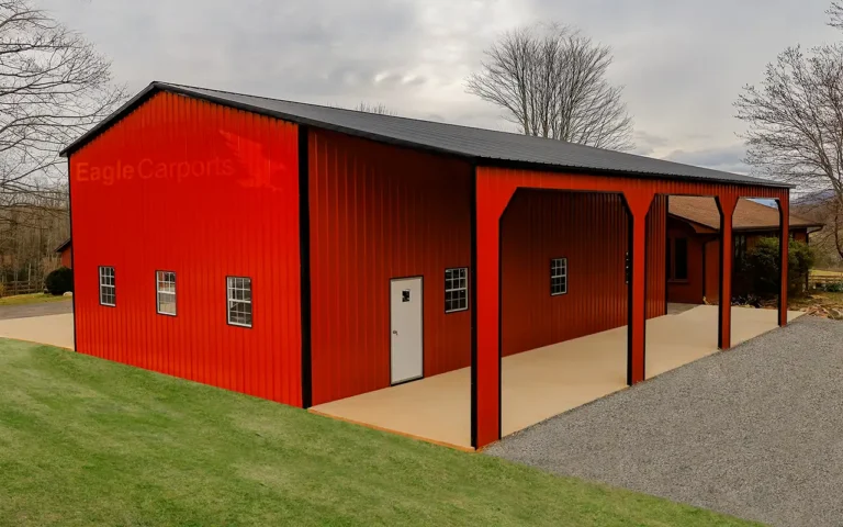 Triple Car Metal Garage with Vertical Roof and Lean to